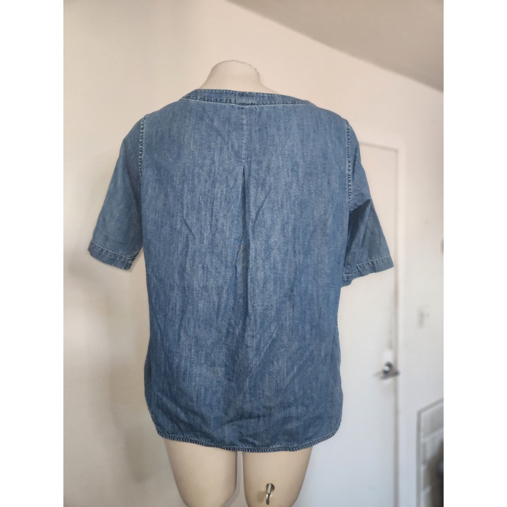RAG & BONE Denim Lace Up Front Short Sleeve Blouse M Chambray Top Comfy casual - Picture 5 of 10
